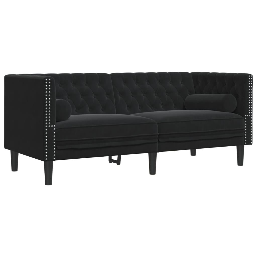 vidaXL Set canapele Chesterfield cu perne rulou 3 piese negru catifea vidaXL Set canapele Chesterfield cu perne rulou 3 piese negru catifea