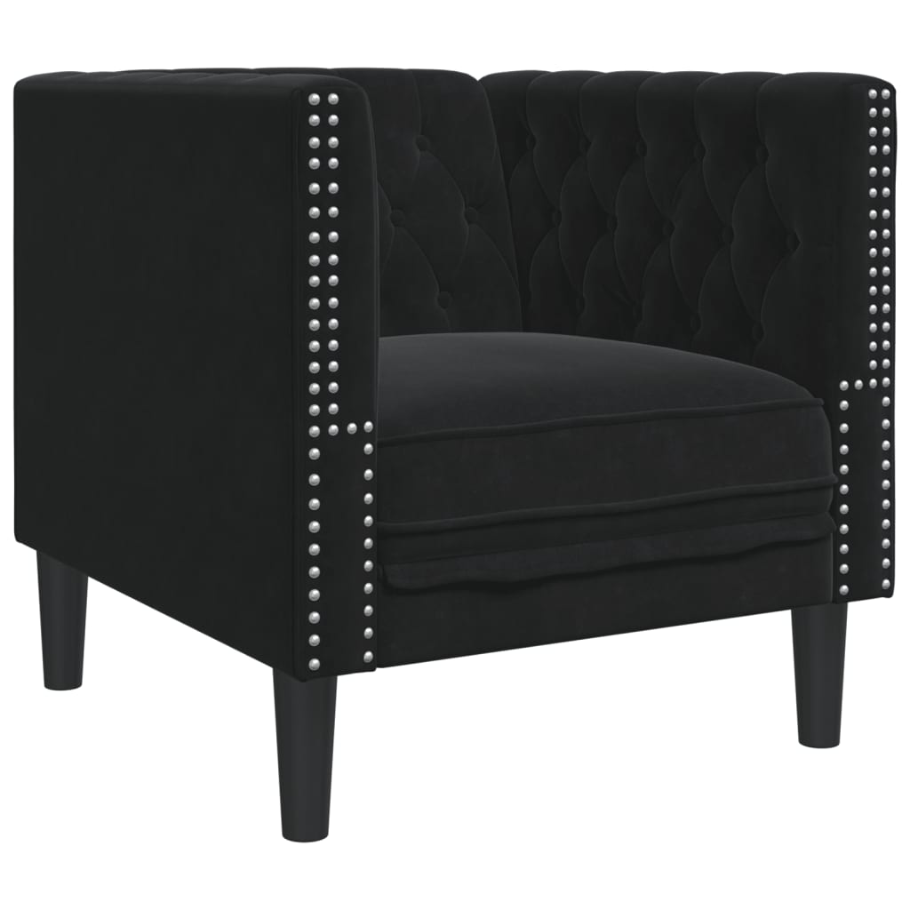 vidaXL Set canapele Chesterfield cu perne rulou 3 piese negru catifea vidaXL Set canapele Chesterfield cu perne rulou 3 piese negru catifea