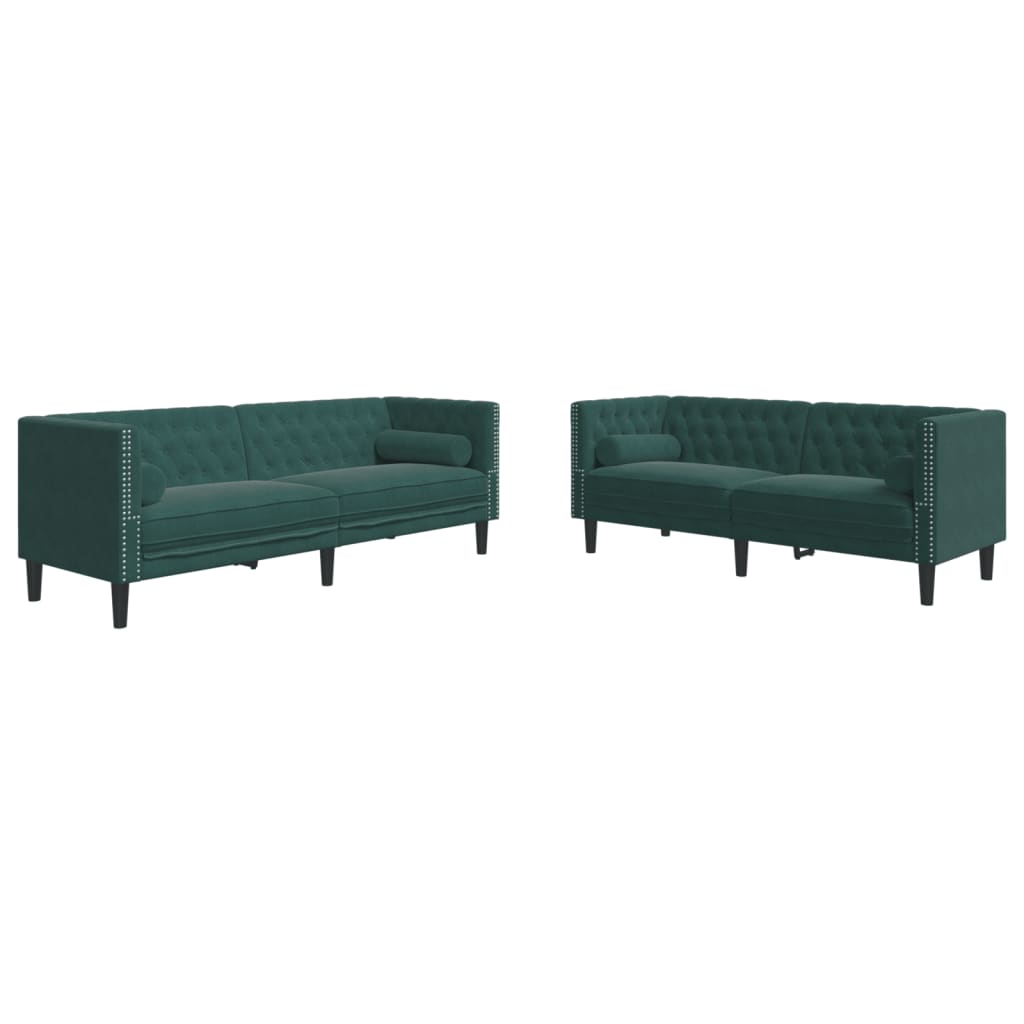 vidaXL Set canapele Chesterfield cu perne rulou 2 piese verde catifea vidaXL Set canapele Chesterfield cu perne rulou 2 piese verde catifea