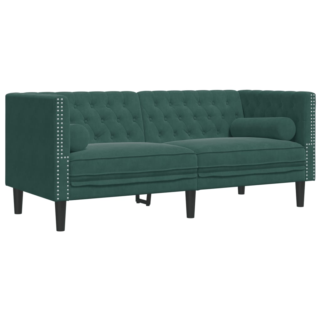 vidaXL Set canapele Chesterfield cu perne rulou 2 piese verde catifea vidaXL Set canapele Chesterfield cu perne rulou 2 piese verde catifea
