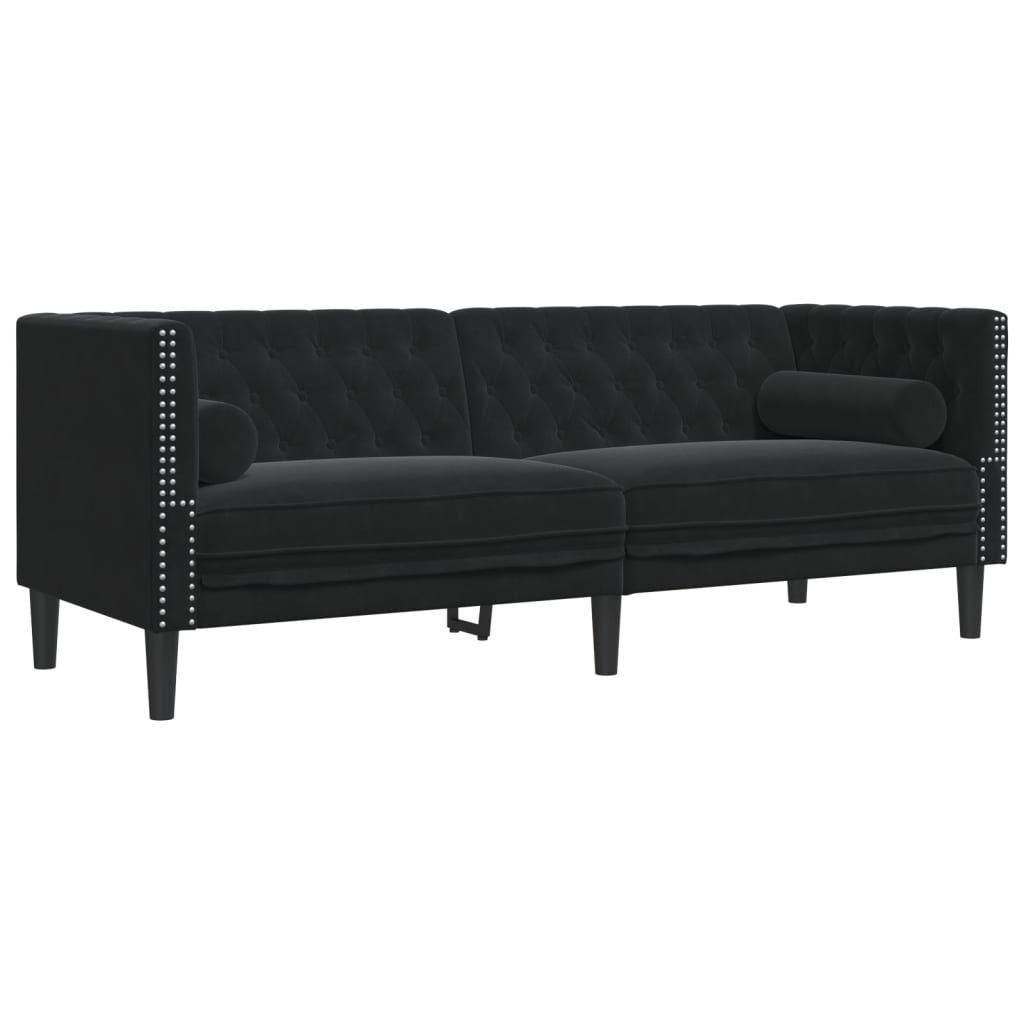vidaXL Set canapele Chesterfield cu perne rulou 2 piese negru catifea vidaXL Set canapele Chesterfield cu perne rulou 2 piese negru catifea
