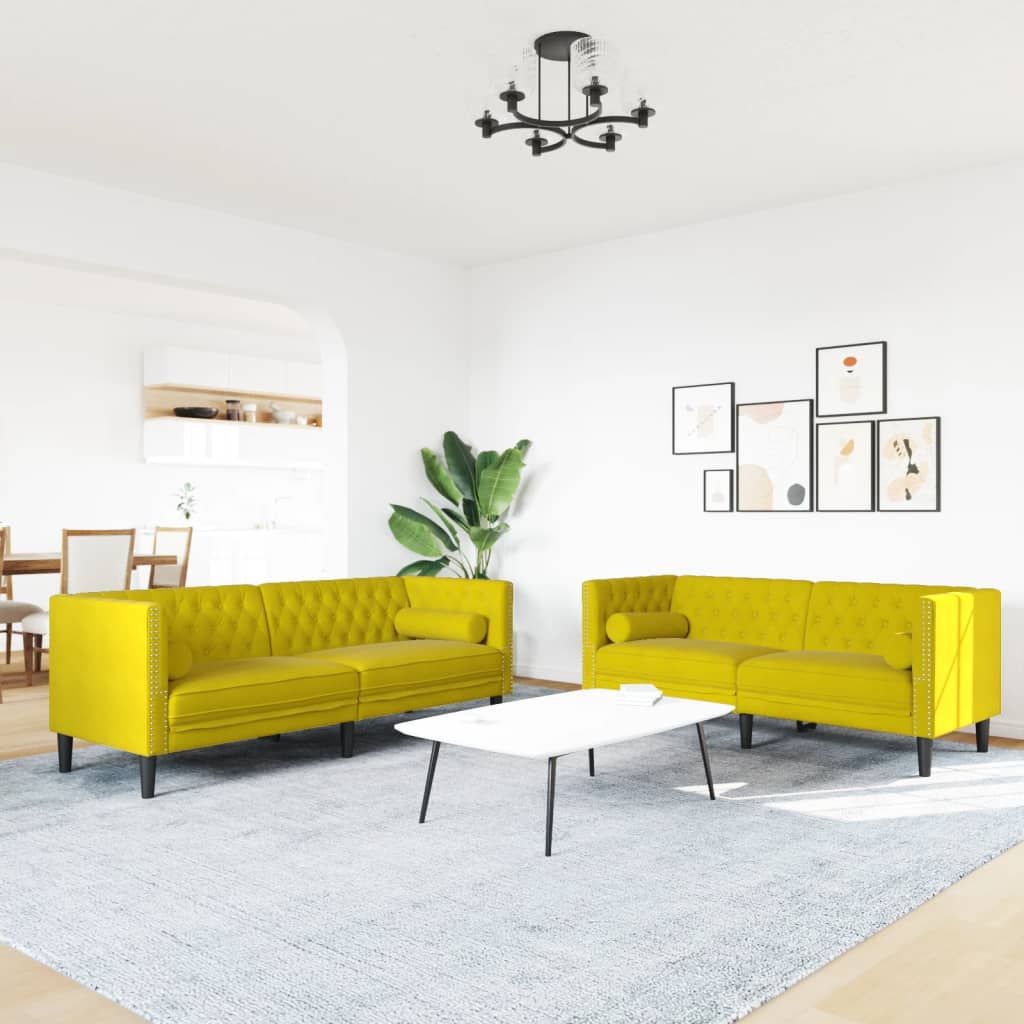 vidaXL Set canapele Chesterfield cu perne rulou 2 piese galben catifea