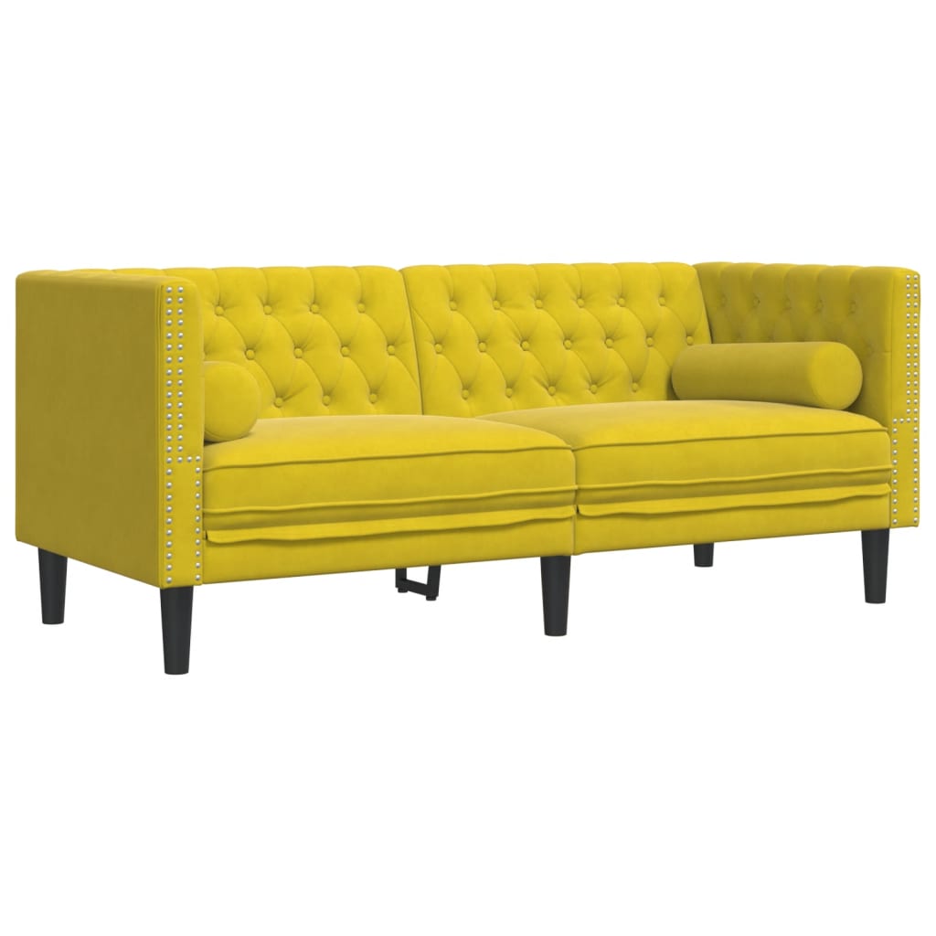vidaXL Set canapele Chesterfield cu perne rulou 2 piese galben catifea