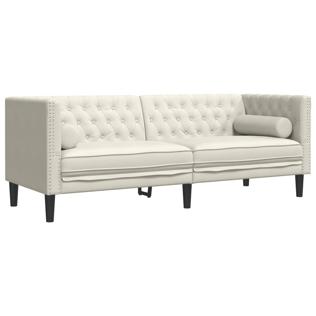 vidaXL Set canapele Chesterfield cu perne rulou 2 piese, crem, catifea vidaXL Set canapele Chesterfield cu perne rulou 2 piese, crem, catifea