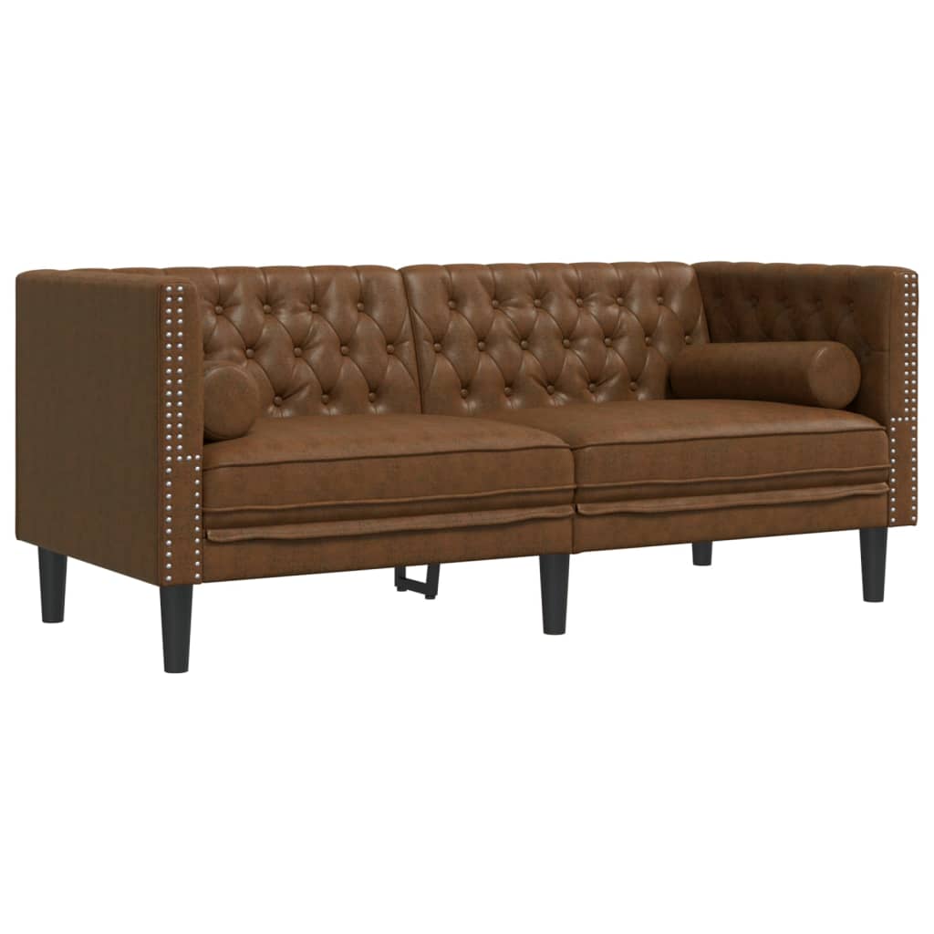 vidaXL Set canapele Chesterfield perne 2 piese maro piele întoarsă eco vidaXL Set canapele Chesterfield perne 2 piese maro piele întoarsă eco