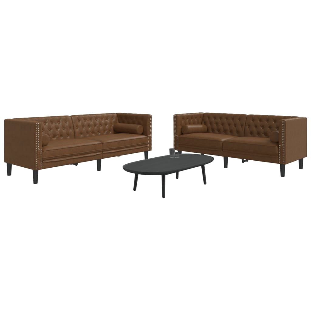 vidaXL Set canapele Chesterfield perne 2 piese maro piele întoarsă eco vidaXL Set canapele Chesterfield perne 2 piese maro piele întoarsă eco