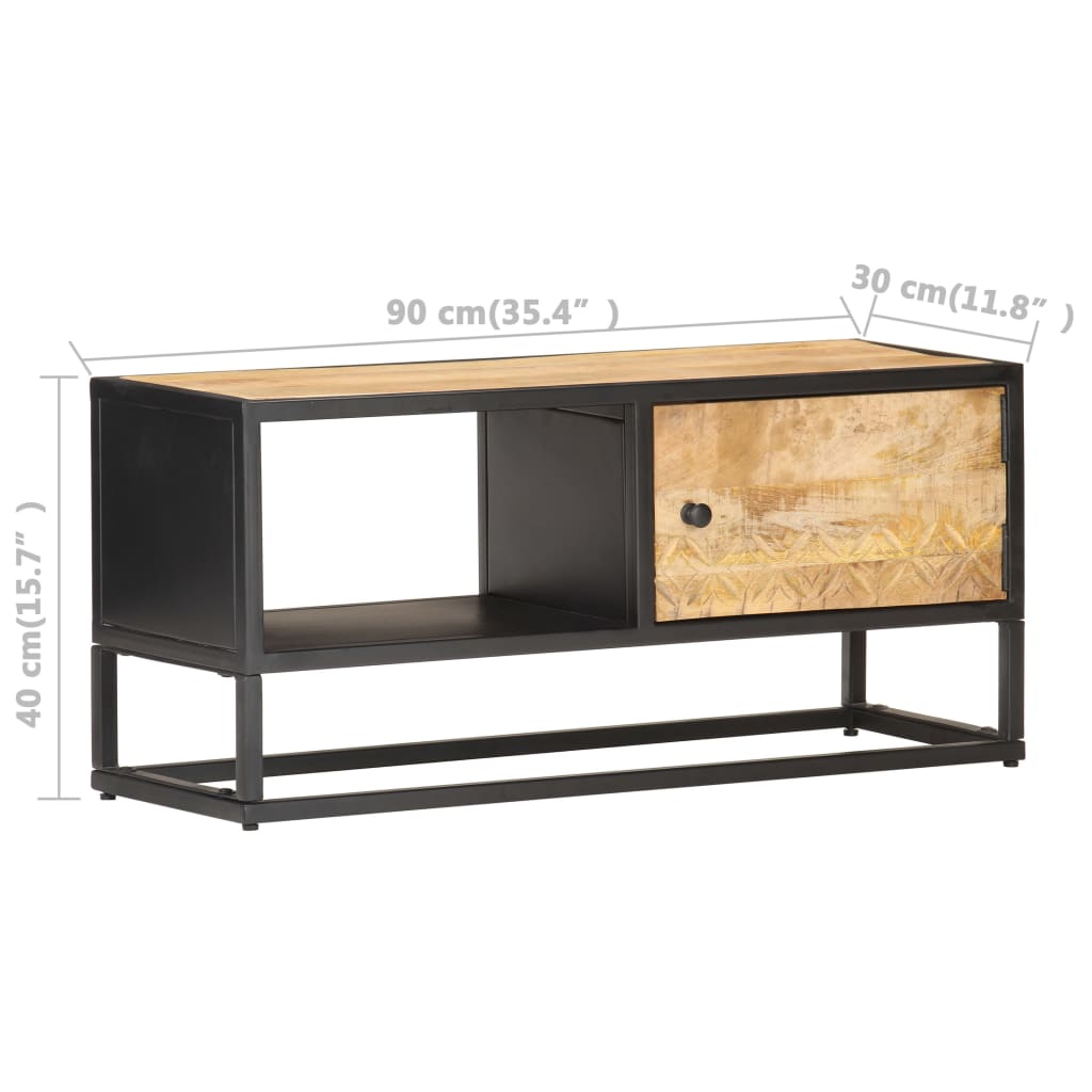 vidaXL Comodă TV cu ușă sculpată, 90 x 30 x 40 cm, lemn de mango brut vidaXL Comodă TV cu ușă sculpată, 90 x 30 x 40 cm, lemn de mango brut
