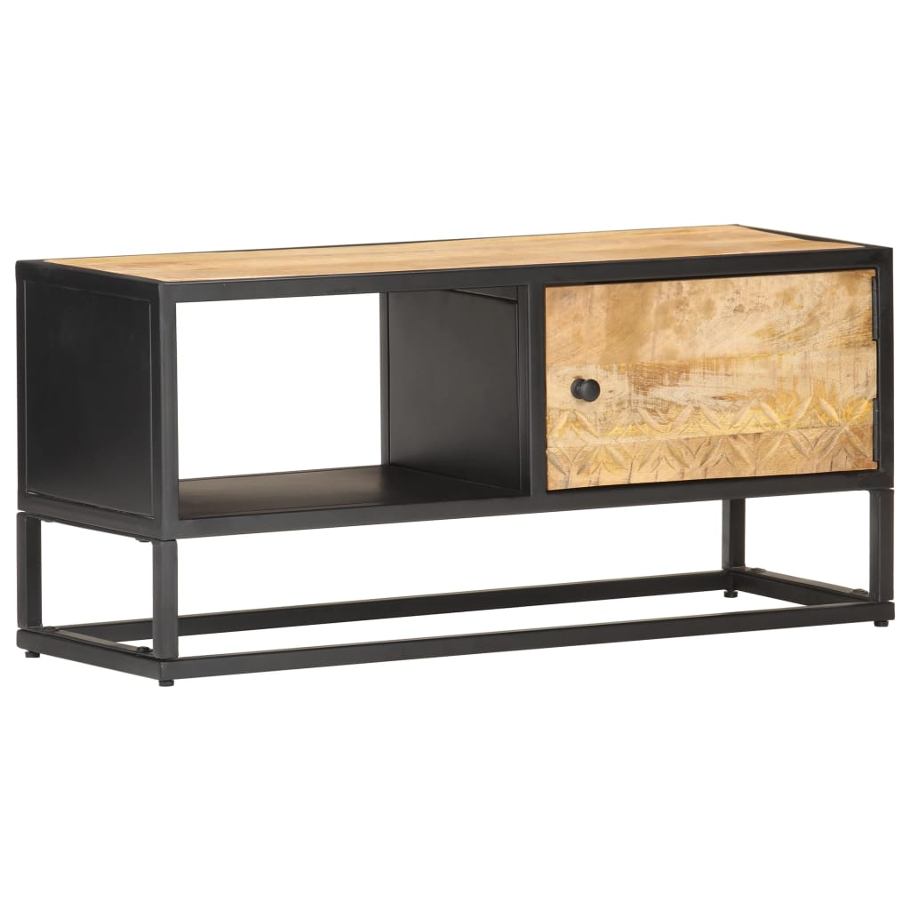 vidaXL Comodă TV cu ușă sculpată, 90 x 30 x 40 cm, lemn de mango brut vidaXL Comodă TV cu ușă sculpată, 90 x 30 x 40 cm, lemn de mango brut