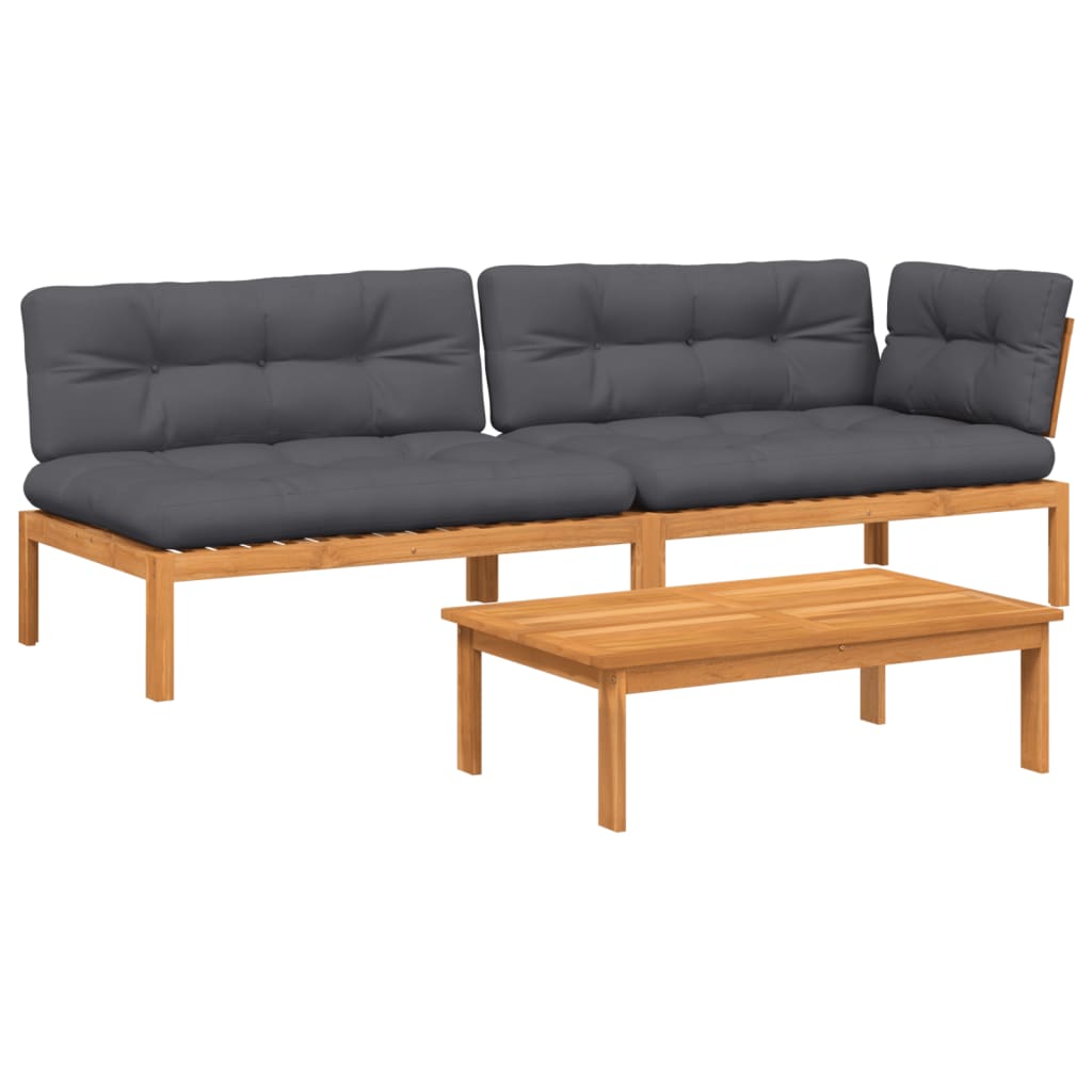 vidaXL Set canapele grădină cu perne din paleți, 3 piese, lemn acacia