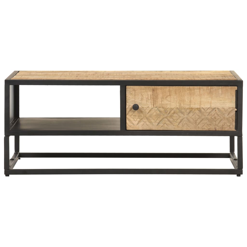vidaXL Măsuță de cafea cu ușă sculptată 90x55x 36 cm lemn mango brut vidaXL Măsuță de cafea cu ușă sculptată 90x55x 36 cm lemn mango brut