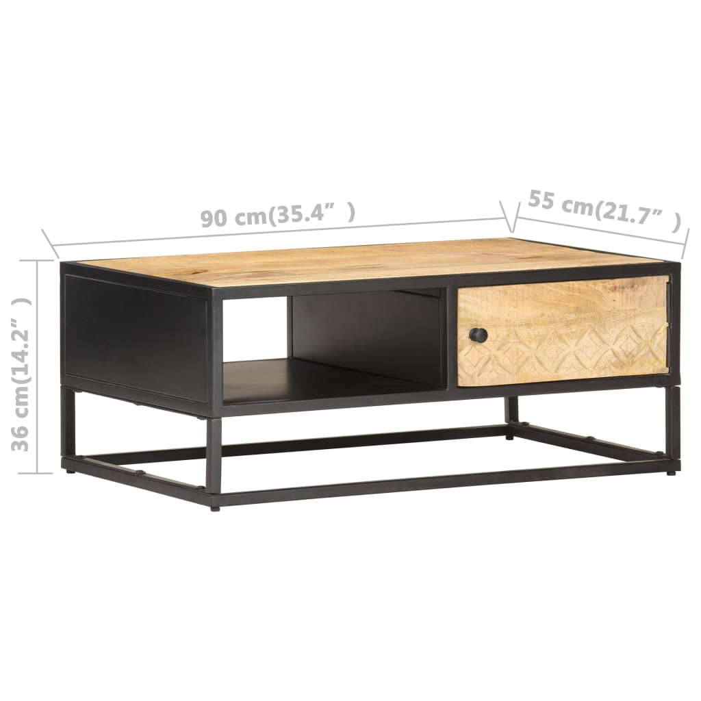 vidaXL Măsuță de cafea cu ușă sculptată 90x55x 36 cm lemn mango brut vidaXL Măsuță de cafea cu ușă sculptată 90x55x 36 cm lemn mango brut