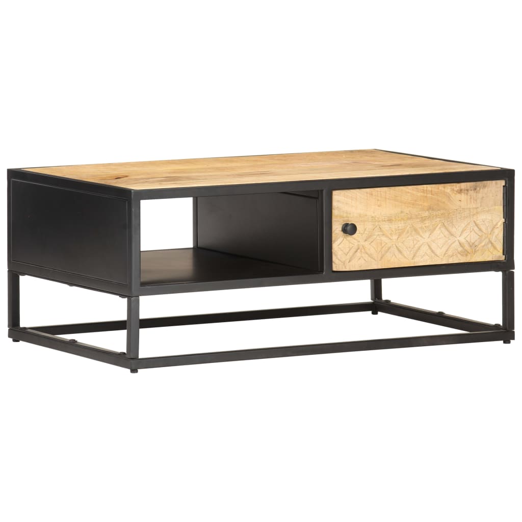 vidaXL Măsuță de cafea cu ușă sculptată 90x55x 36 cm lemn mango brut vidaXL Măsuță de cafea cu ușă sculptată 90x55x 36 cm lemn mango brut