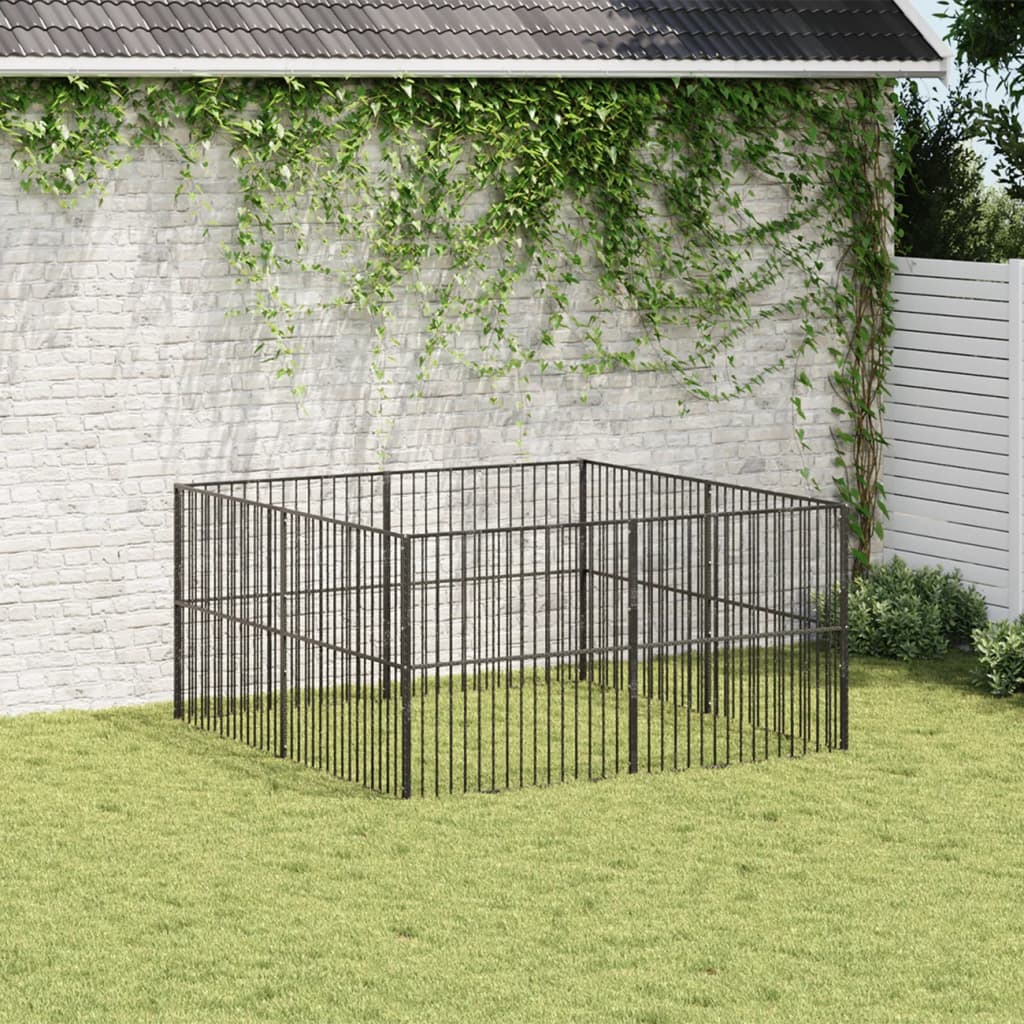 vidaXL Țarc pentru câini cu 8 panouri, negru, oțel galvanizat vidaXL Țarc pentru câini cu 8 panouri, negru, oțel galvanizat