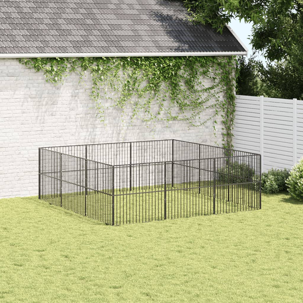 vidaXL Țarc pentru câini cu 12 panouri, negru, oțel galvanizat vidaXL Țarc pentru câini cu 12 panouri, negru, oțel galvanizat