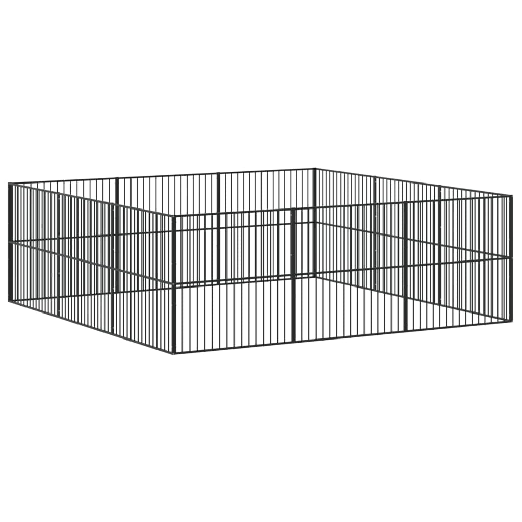 vidaXL Țarc pentru câini cu 12 panouri, negru, oțel galvanizat vidaXL Țarc pentru câini cu 12 panouri, negru, oțel galvanizat