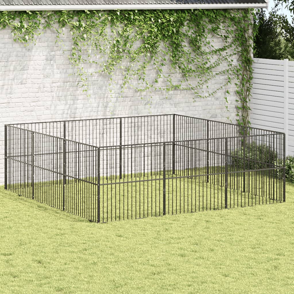 vidaXL Țarc pentru câini cu 12 panouri, negru, oțel galvanizat vidaXL Țarc pentru câini cu 12 panouri, negru, oțel galvanizat
