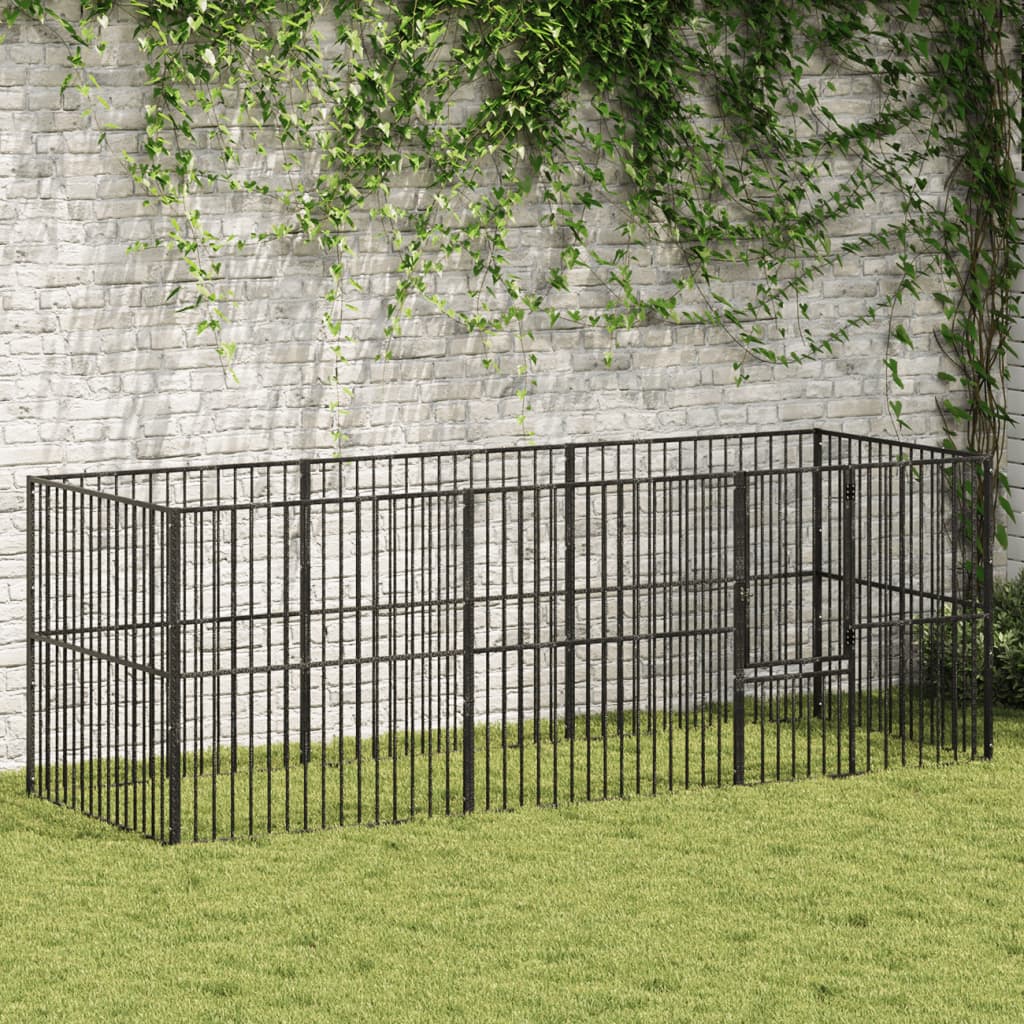 vidaXL Țarc pentru câini cu 8 panouri, negru, oțel galvanizat vidaXL Țarc pentru câini cu 8 panouri, negru, oțel galvanizat