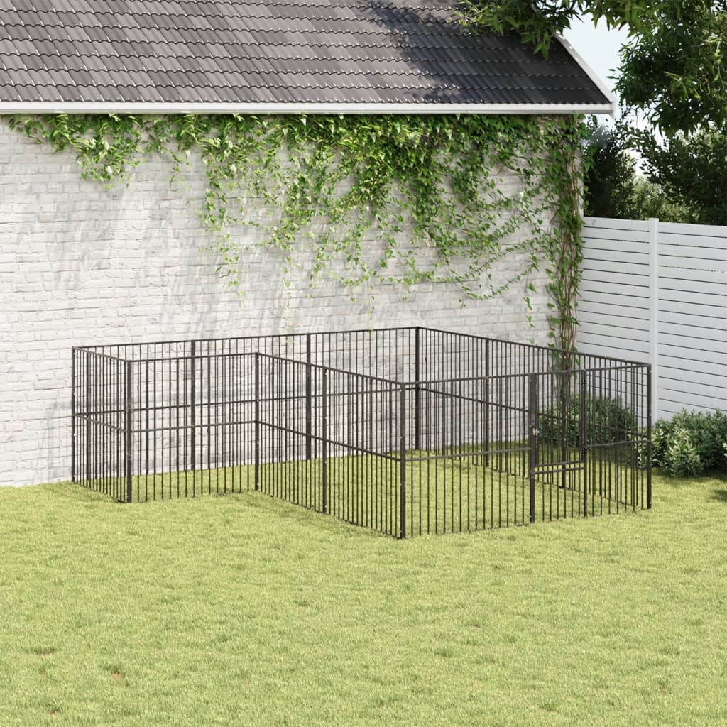 vidaXL Țarc pentru câini cu 12 panouri, negru, oțel galvanizat vidaXL Țarc pentru câini cu 12 panouri, negru, oțel galvanizat