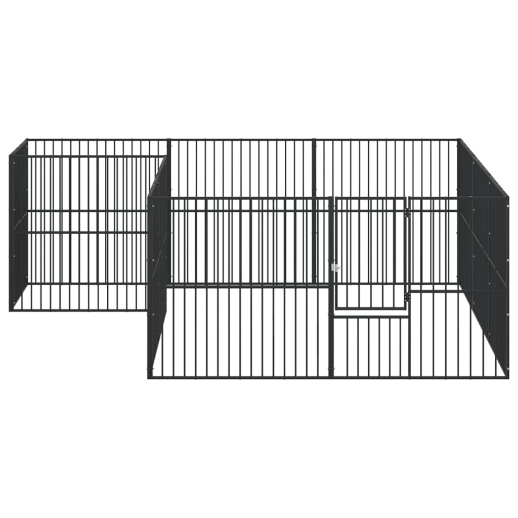 vidaXL Țarc pentru câini cu 12 panouri, negru, oțel galvanizat vidaXL Țarc pentru câini cu 12 panouri, negru, oțel galvanizat