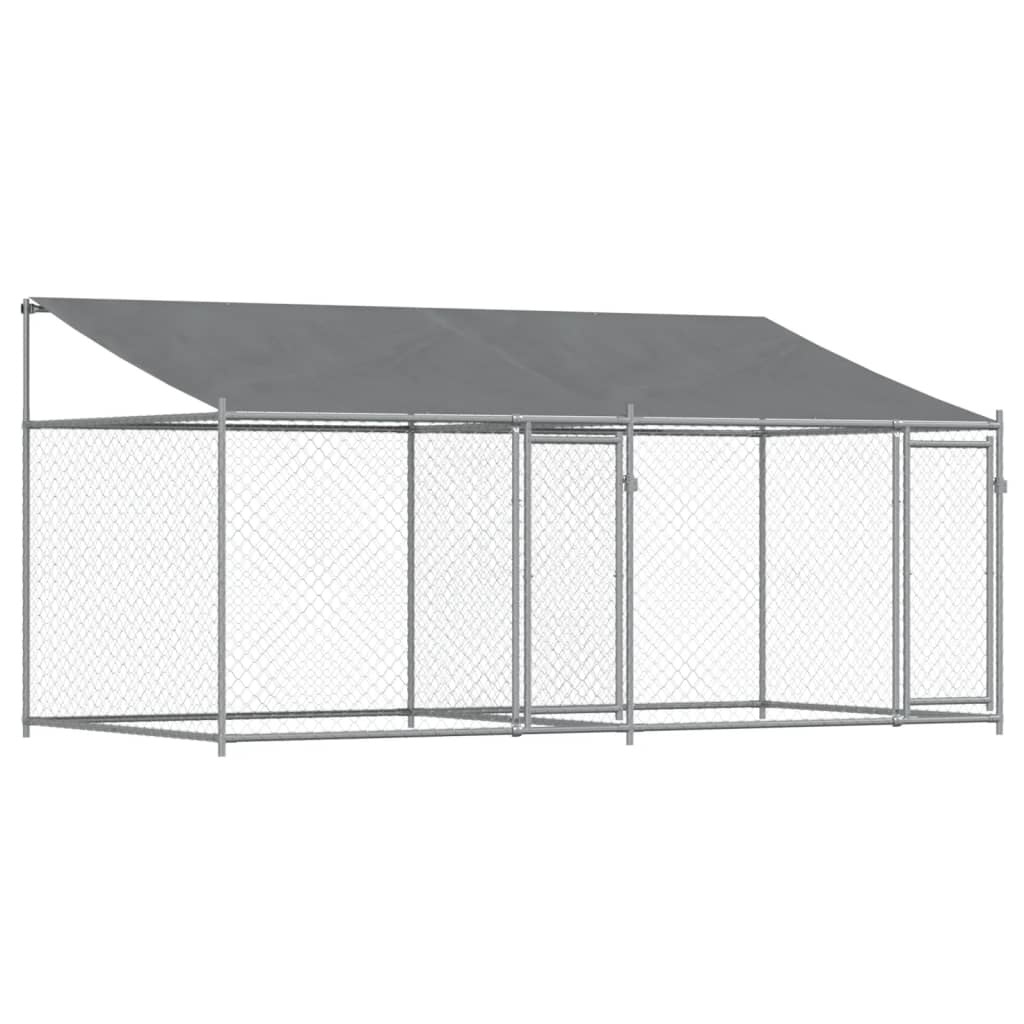 vidaXL Cușcă câini cu acoperiș și uși, gri, 4x2x2 m, oțel galvanizat vidaXL Cușcă câini cu acoperiș și uși, gri, 4x2x2 m, oțel galvanizat