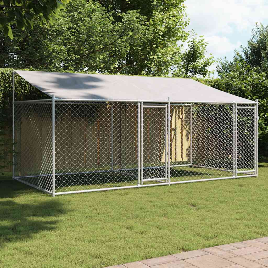 vidaXL Cușcă câini cu acoperiș și uși, gri, 4x2x2 m, oțel galvanizat vidaXL Cușcă câini cu acoperiș și uși, gri, 4x2x2 m, oțel galvanizat