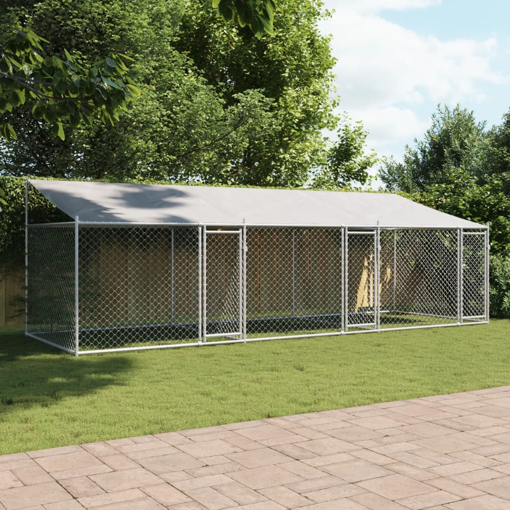 vidaXL Cușcă câini cu acoperiș și uși, gri, 6x2x2 m, oțel galvanizat vidaXL Cușcă câini cu acoperiș și uși, gri, 6x2x2 m, oțel galvanizat