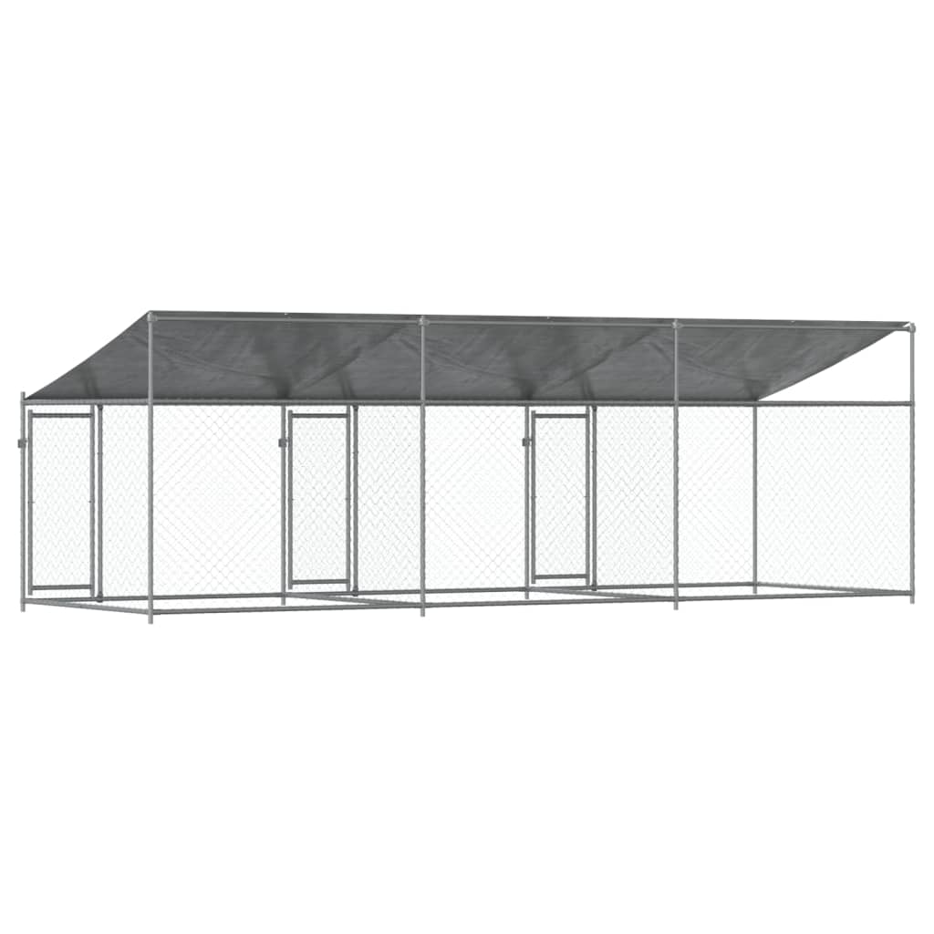 vidaXL Cușcă câini cu acoperiș și uși, gri, 6x2x2 m, oțel galvanizat vidaXL Cușcă câini cu acoperiș și uși, gri, 6x2x2 m, oțel galvanizat