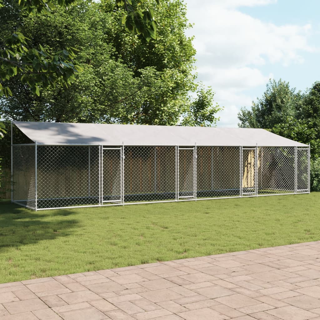vidaXL Cușcă câini cu acoperiș și uși, gri, 8x2x2 m, oțel galvanizat vidaXL Cușcă câini cu acoperiș și uși, gri, 8x2x2 m, oțel galvanizat