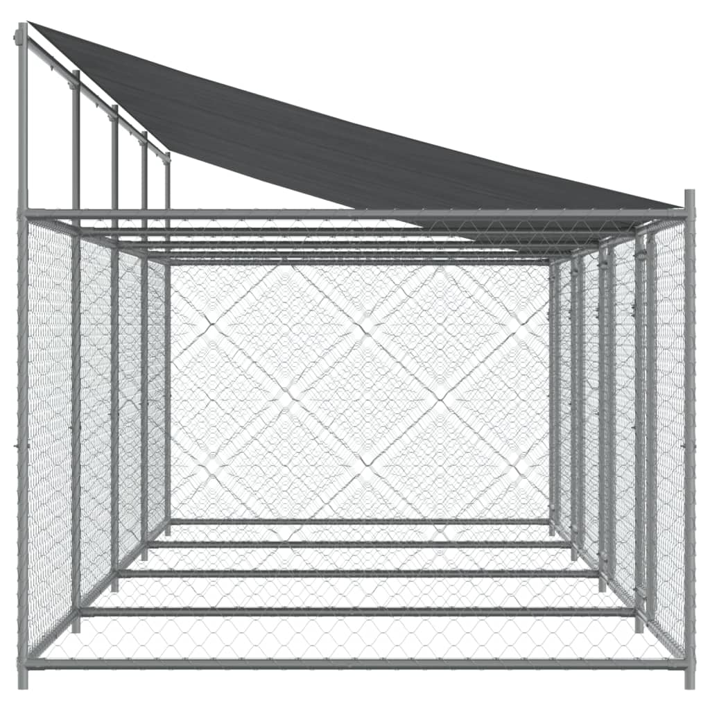 vidaXL Cușcă câini cu acoperiș și uși, gri, 8x2x2 m, oțel galvanizat vidaXL Cușcă câini cu acoperiș și uși, gri, 8x2x2 m, oțel galvanizat