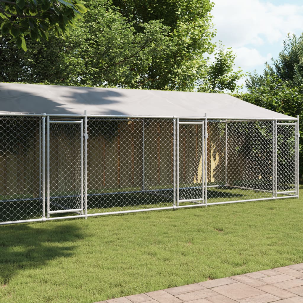 vidaXL Cușcă câini cu acoperiș și uși, gri, 8x2x2 m, oțel galvanizat vidaXL Cușcă câini cu acoperiș și uși, gri, 8x2x2 m, oțel galvanizat