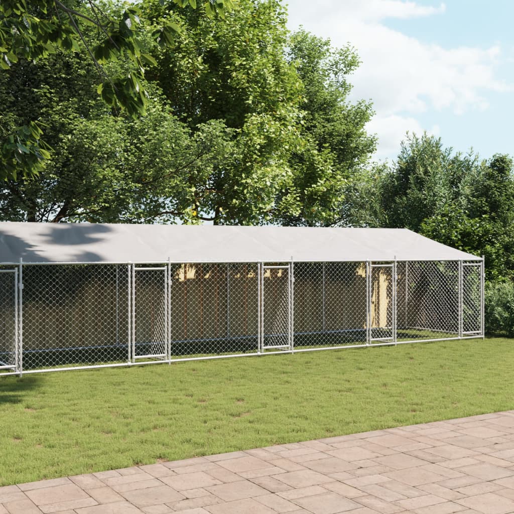 vidaXL Cușcă câini cu acoperiș și uși, gri, 10x2x2 m, oțel galvanizat vidaXL Cușcă câini cu acoperiș și uși, gri, 10x2x2 m, oțel galvanizat