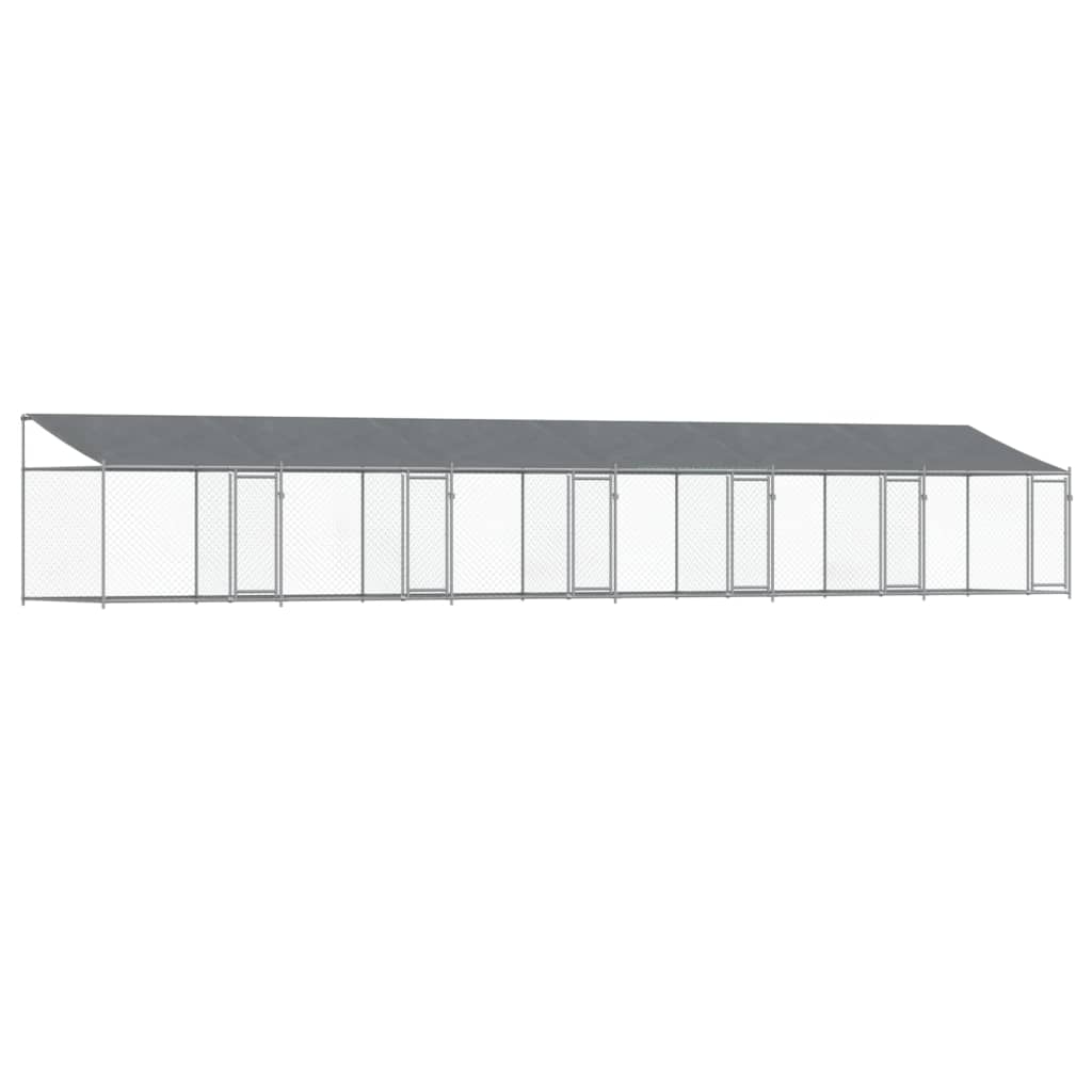 vidaXL Cușcă câini cu acoperiș și uși, gri, 12x2x2 m, oțel galvanizat vidaXL Cușcă câini cu acoperiș și uși, gri, 12x2x2 m, oțel galvanizat