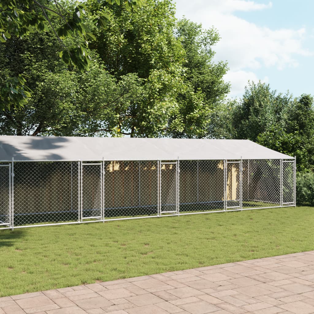 vidaXL Cușcă câini cu acoperiș și uși, gri, 12x2x2 m, oțel galvanizat vidaXL Cușcă câini cu acoperiș și uși, gri, 12x2x2 m, oțel galvanizat