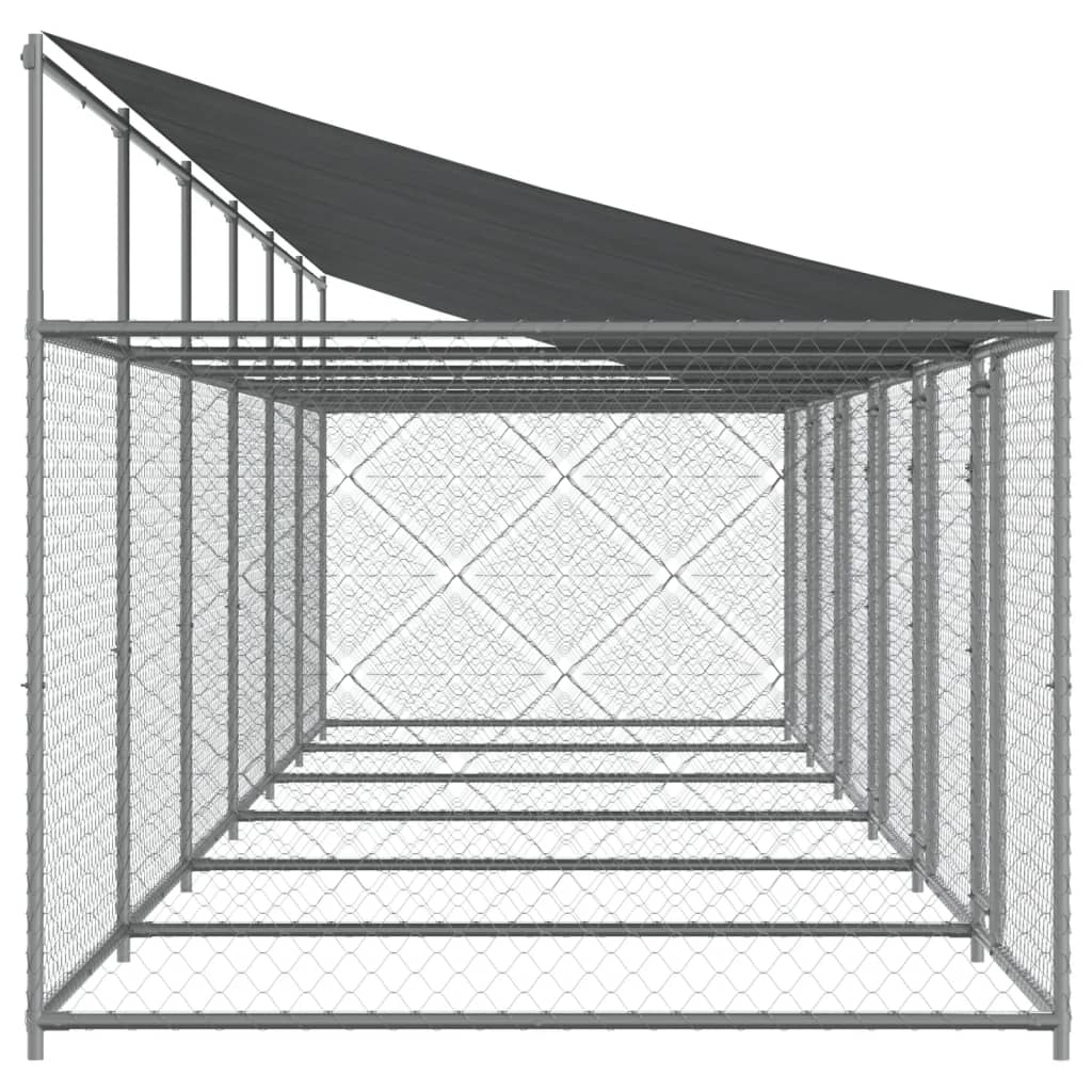 vidaXL Cușcă câini cu acoperiș și uși, gri, 12x2x2 m, oțel galvanizat vidaXL Cușcă câini cu acoperiș și uși, gri, 12x2x2 m, oțel galvanizat