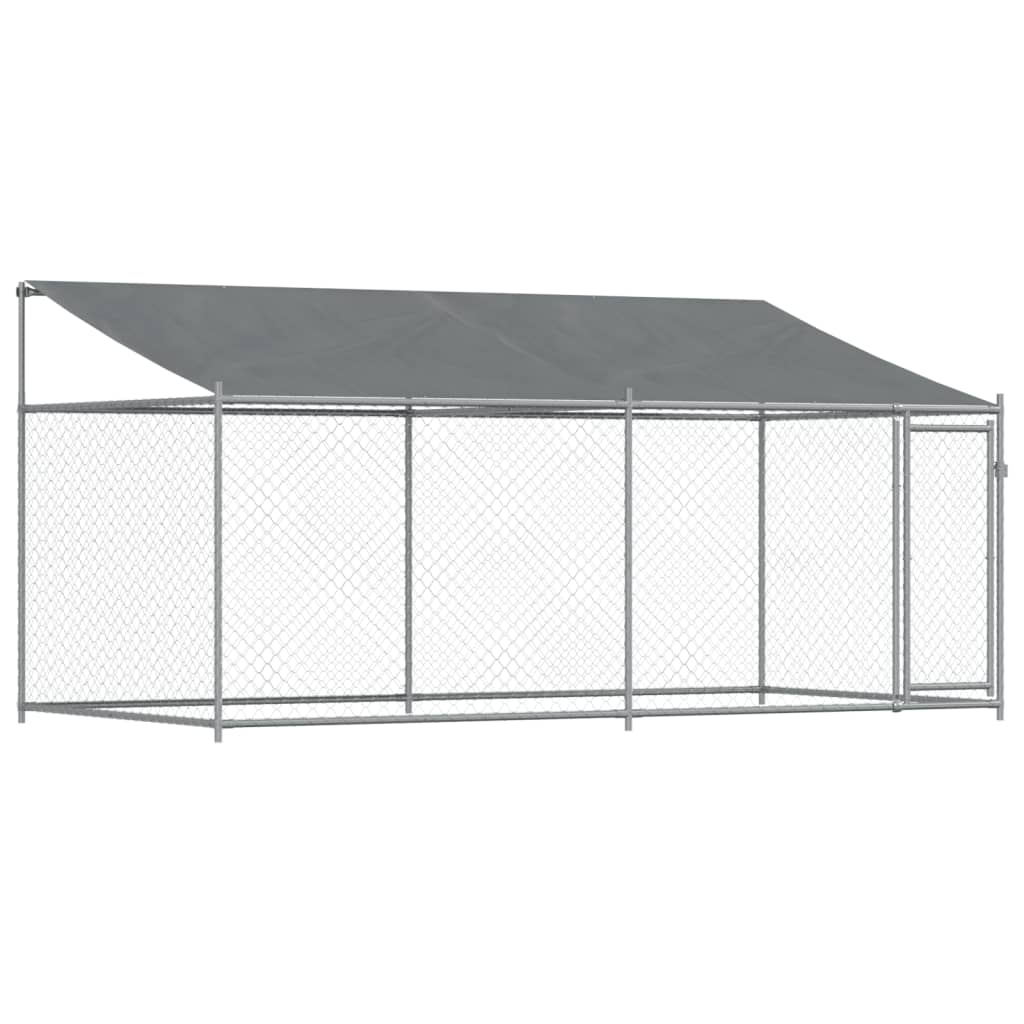 vidaXL Cușcă câini cu acoperiș și uși, gri, 4x2x2 m, oțel galvanizat vidaXL Cușcă câini cu acoperiș și uși, gri, 4x2x2 m, oțel galvanizat