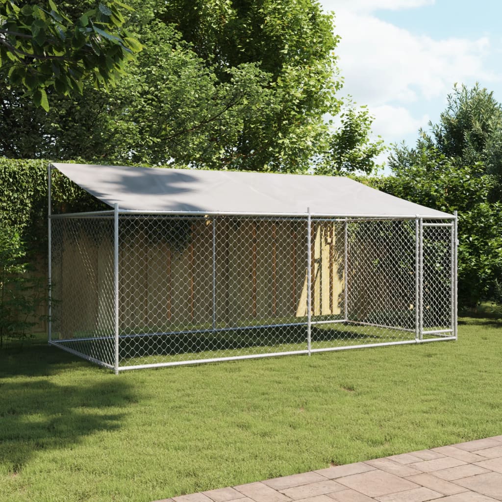 vidaXL Cușcă câini cu acoperiș și uși, gri, 4x2x2 m, oțel galvanizat vidaXL Cușcă câini cu acoperiș și uși, gri, 4x2x2 m, oțel galvanizat