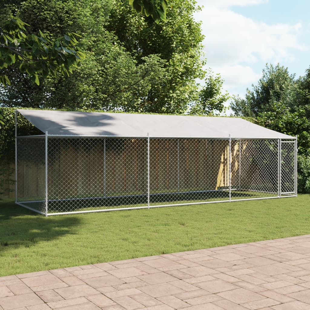 vidaXL Cușcă câini cu acoperiș și uși, gri, 6x2x2 m, oțel galvanizat vidaXL Cușcă câini cu acoperiș și uși, gri, 6x2x2 m, oțel galvanizat