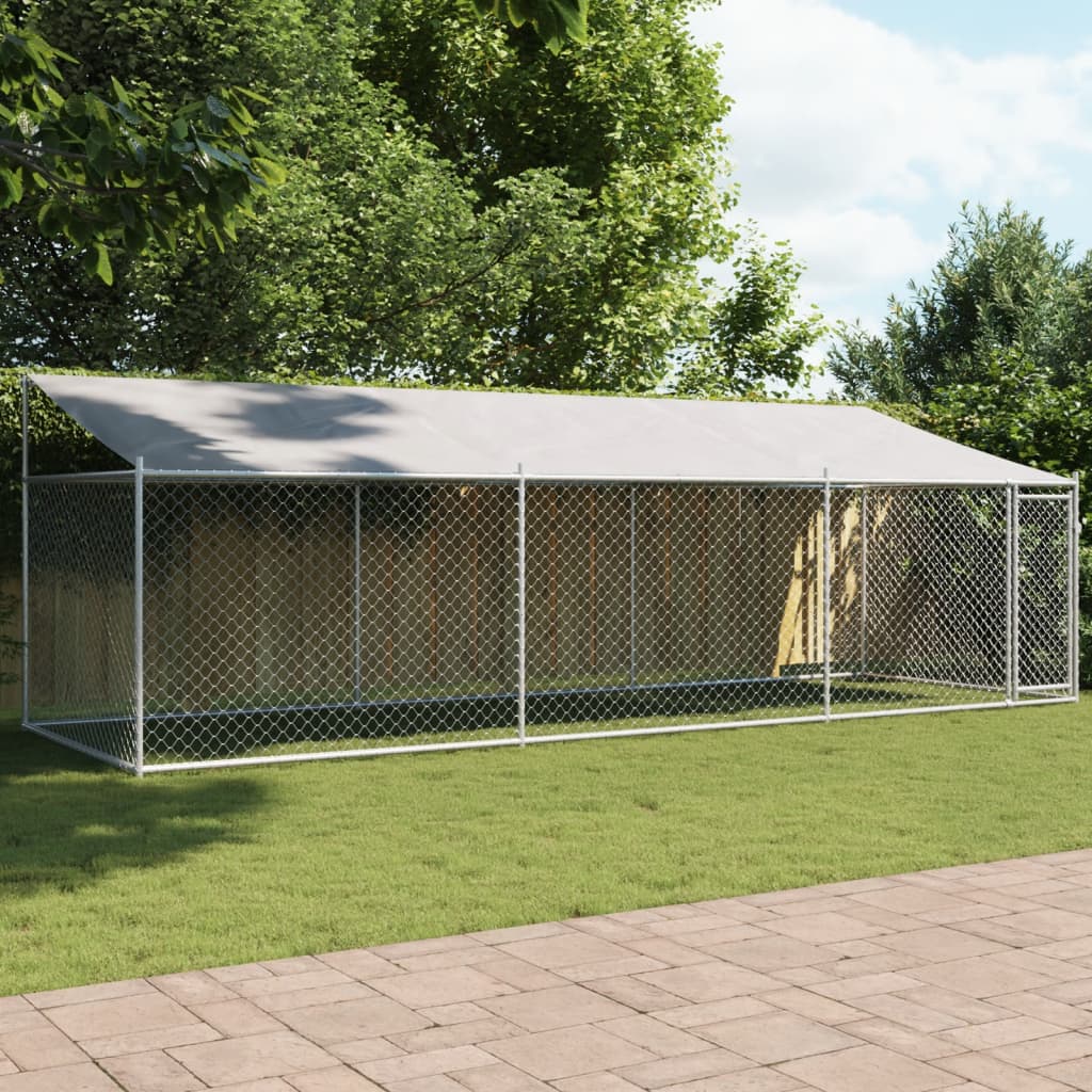 vidaXL Cușcă câini cu acoperiș și uși, gri, 6x2x2 m, oțel galvanizat vidaXL Cușcă câini cu acoperiș și uși, gri, 6x2x2 m, oțel galvanizat