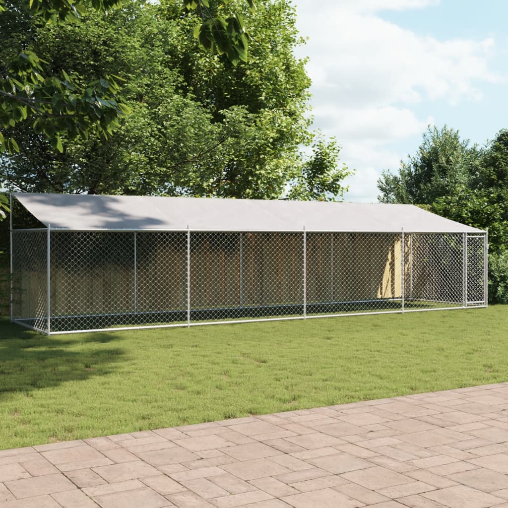 vidaXL Cușcă câini cu acoperiș și uși, gri, 8x2x2 m, oțel galvanizat vidaXL Cușcă câini cu acoperiș și uși, gri, 8x2x2 m, oțel galvanizat
