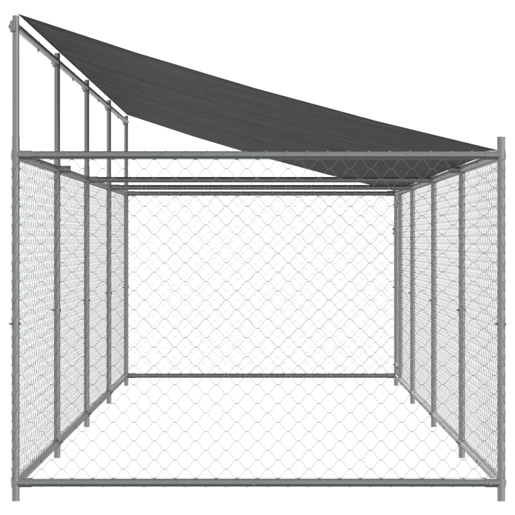 vidaXL Cușcă câini cu acoperiș și uși, gri, 8x2x2 m, oțel galvanizat vidaXL Cușcă câini cu acoperiș și uși, gri, 8x2x2 m, oțel galvanizat