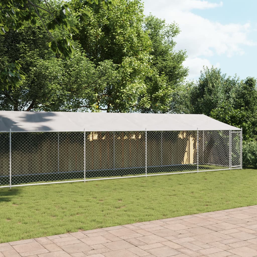vidaXL Cușcă câini cu acoperiș și ușă, gri, 10x2x2 m, oțel galvanizat vidaXL Cușcă câini cu acoperiș și ușă, gri, 10x2x2 m, oțel galvanizat