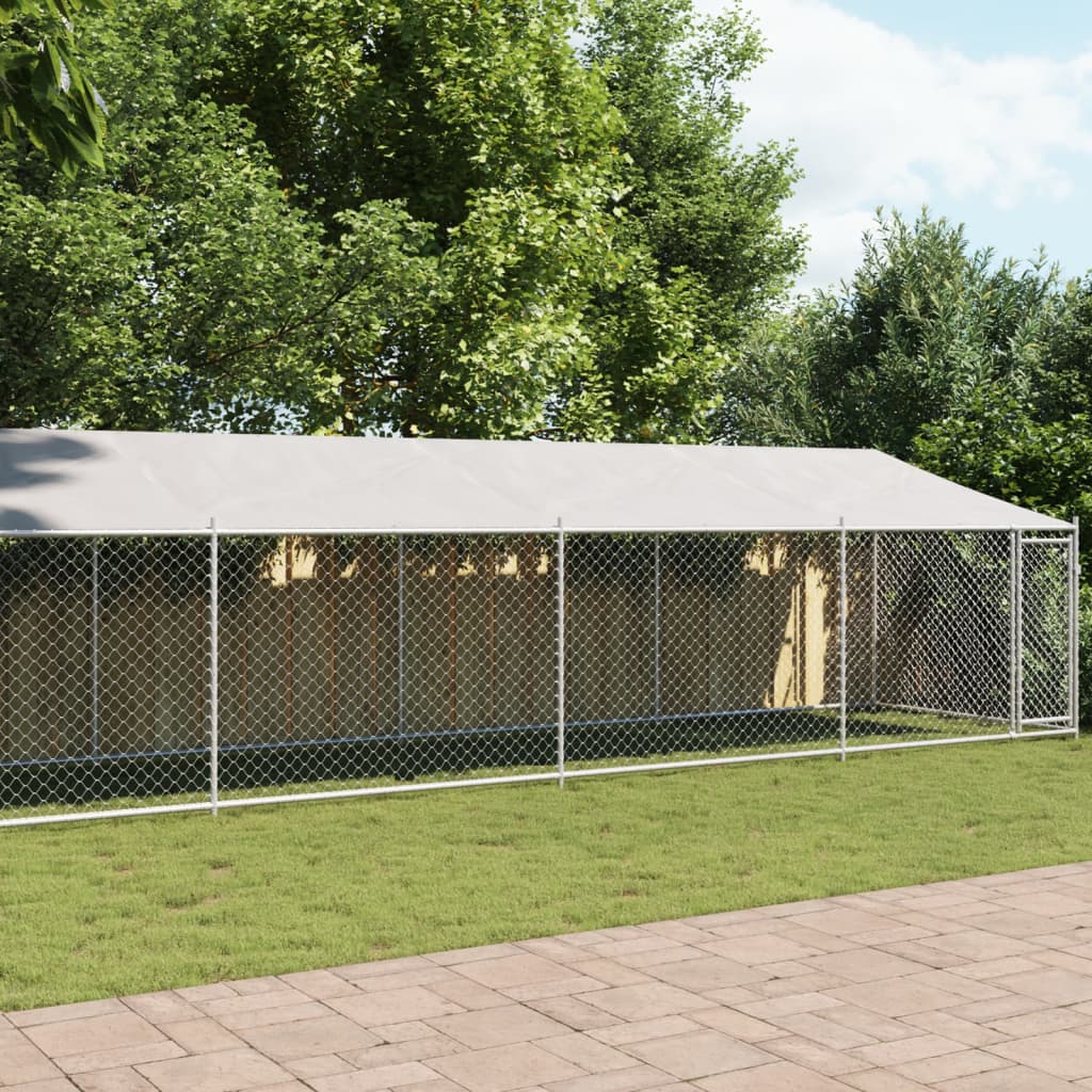 vidaXL Cușcă câini cu acoperiș și ușă, gri, 10x2x2 m, oțel galvanizat vidaXL Cușcă câini cu acoperiș și ușă, gri, 10x2x2 m, oțel galvanizat