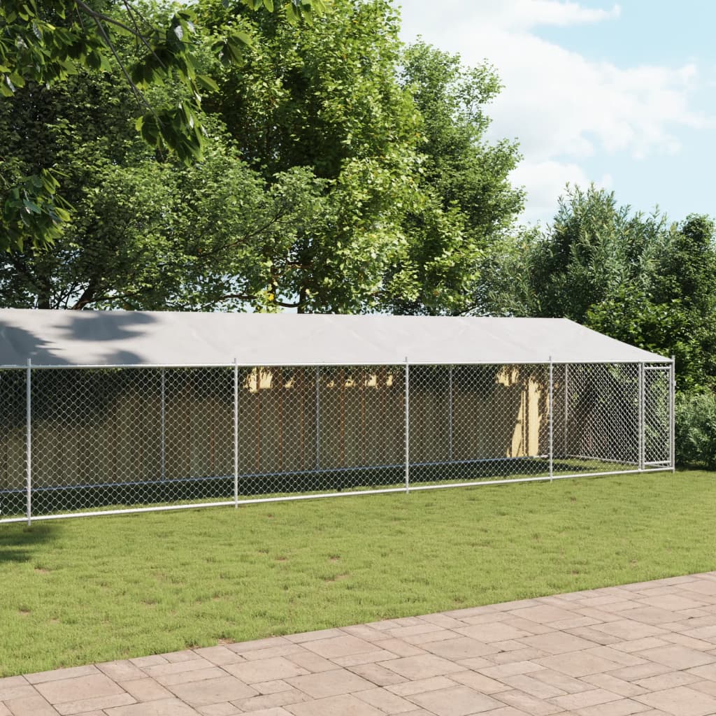 vidaXL Cușcă câini cu acoperiș și ușă, gri, 12x2x2 m, oțel galvanizat vidaXL Cușcă câini cu acoperiș și ușă, gri, 12x2x2 m, oțel galvanizat