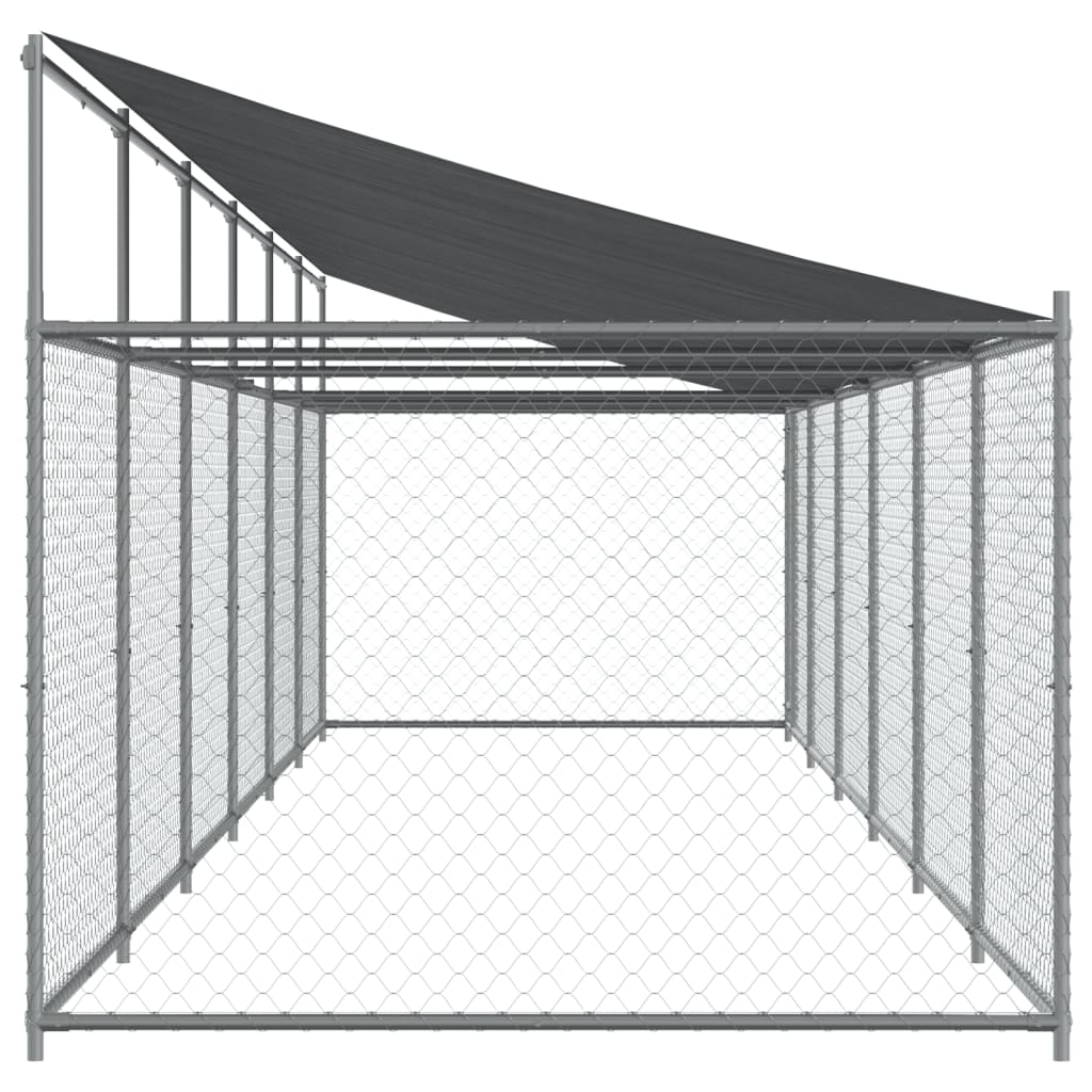 vidaXL Cușcă câini cu acoperiș și ușă, gri, 12x2x2 m, oțel galvanizat vidaXL Cușcă câini cu acoperiș și ușă, gri, 12x2x2 m, oțel galvanizat