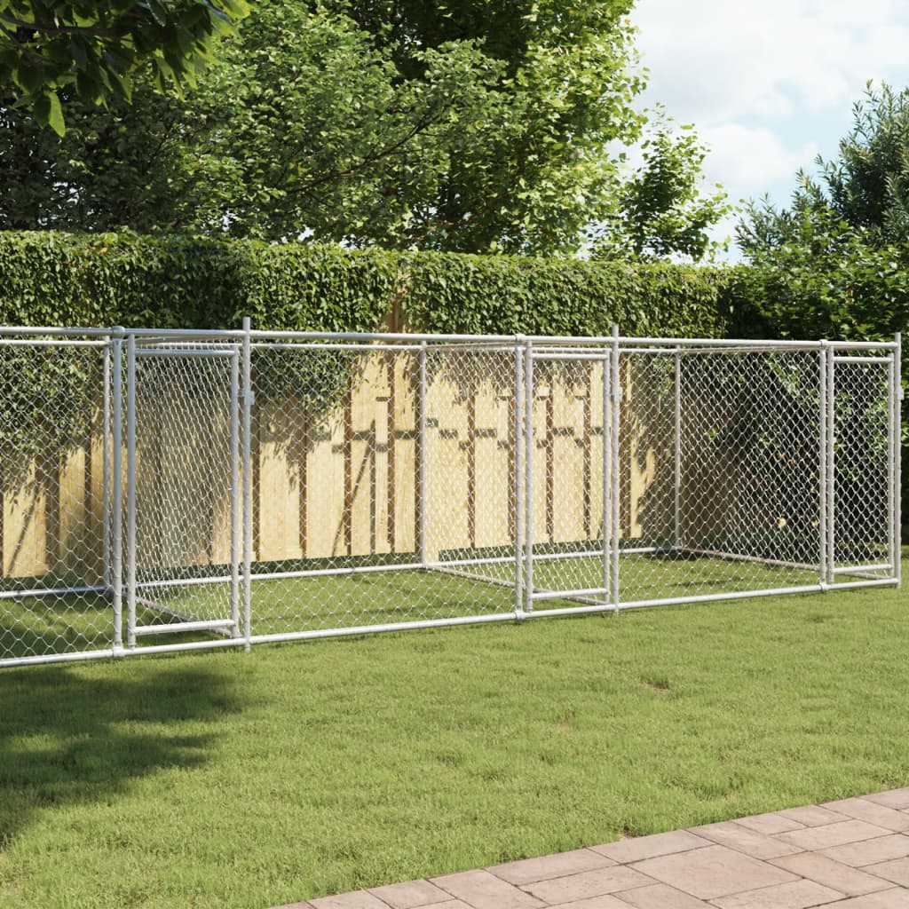 vidaXL Cușcă pentru câini cu uși, gri, 8x2x1,5 m, oțel galvanizat vidaXL Cușcă pentru câini cu uși, gri, 8x2x1,5 m, oțel galvanizat