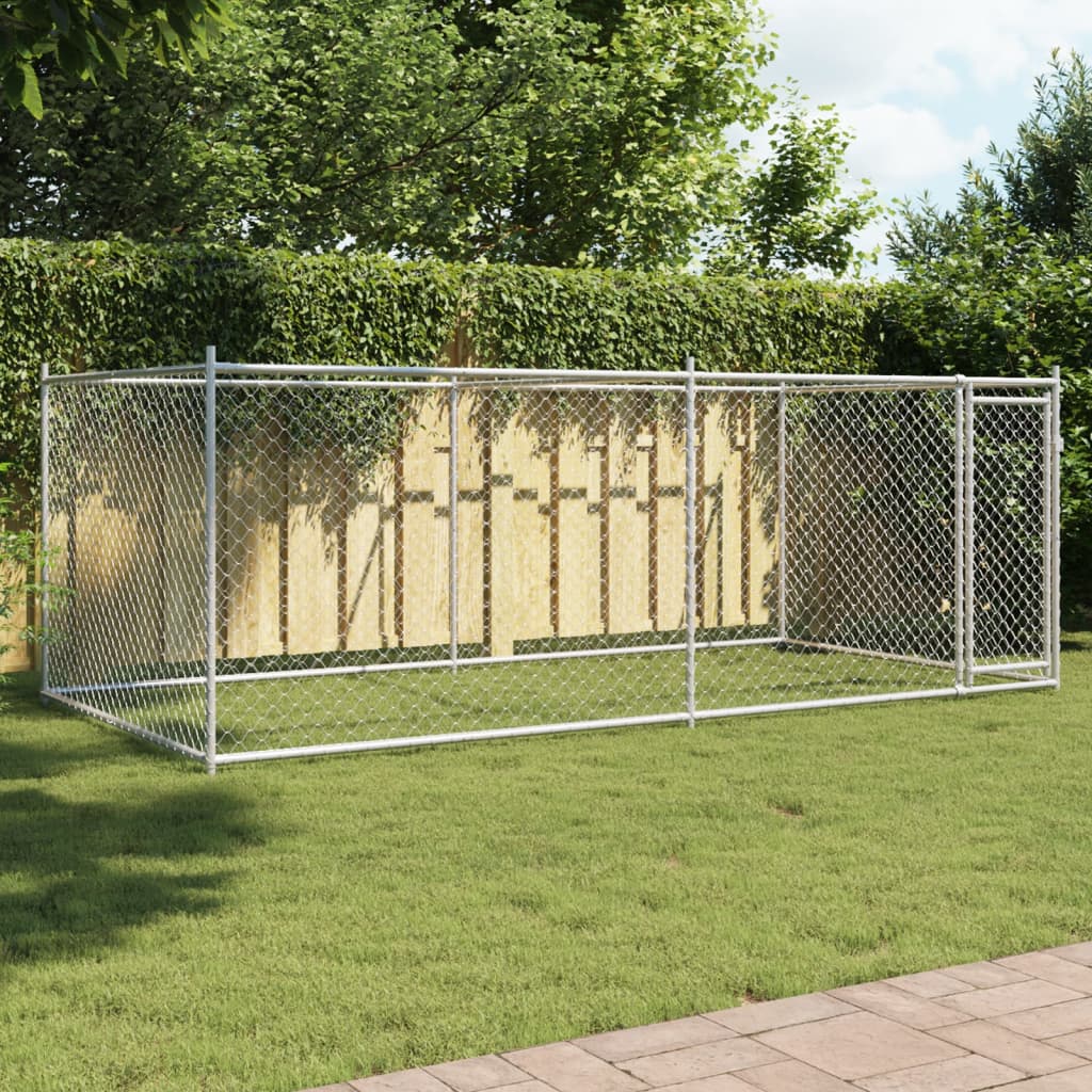 vidaXL Cușcă pentru câini cu ușă, gri, 4x2x1,5 m, oțel galvanizat vidaXL Cușcă pentru câini cu ușă, gri, 4x2x1,5 m, oțel galvanizat