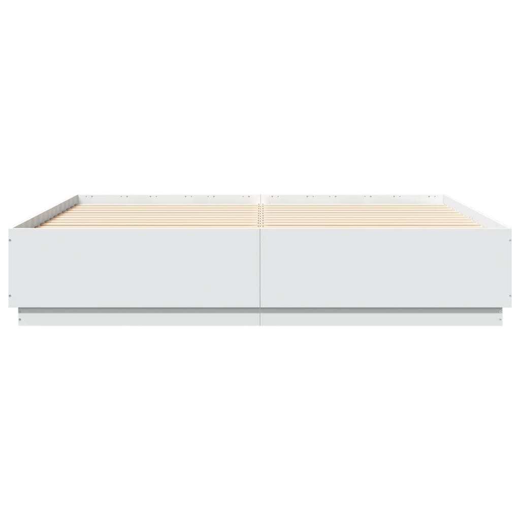 vidaXL Cadru de pat cu lumini LED, alb, 200x200 cm, lemn prelucrat vidaXL Cadru de pat cu lumini LED, alb, 200x200 cm, lemn prelucrat