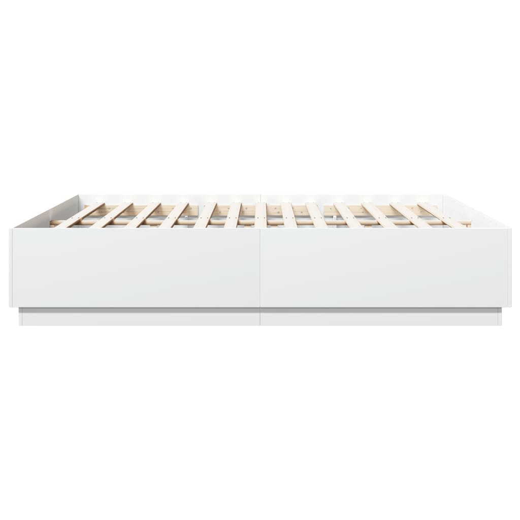 vidaXL Cadru de pat cu lumini LED, alb, 200x200 cm, lemn prelucrat vidaXL Cadru de pat cu lumini LED, alb, 200x200 cm, lemn prelucrat