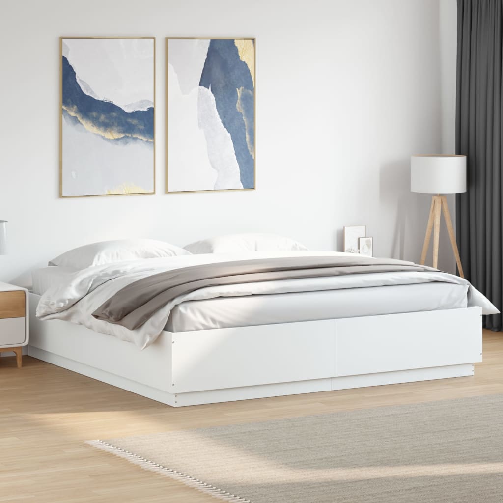 vidaXL Cadru de pat cu lumini LED, alb, 200x200 cm, lemn prelucrat vidaXL Cadru de pat cu lumini LED, alb, 200x200 cm, lemn prelucrat