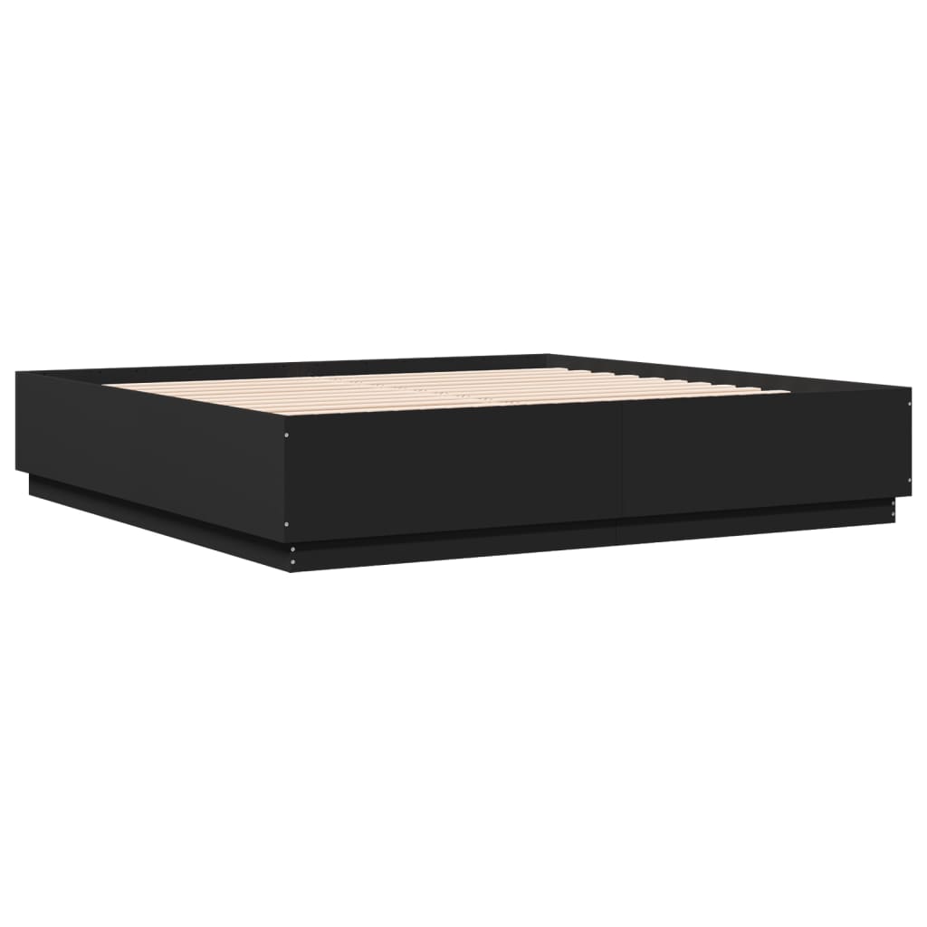 vidaXL Cadru de pat cu lumini LED, negru, 200x200 cm, lemn prelucrat
